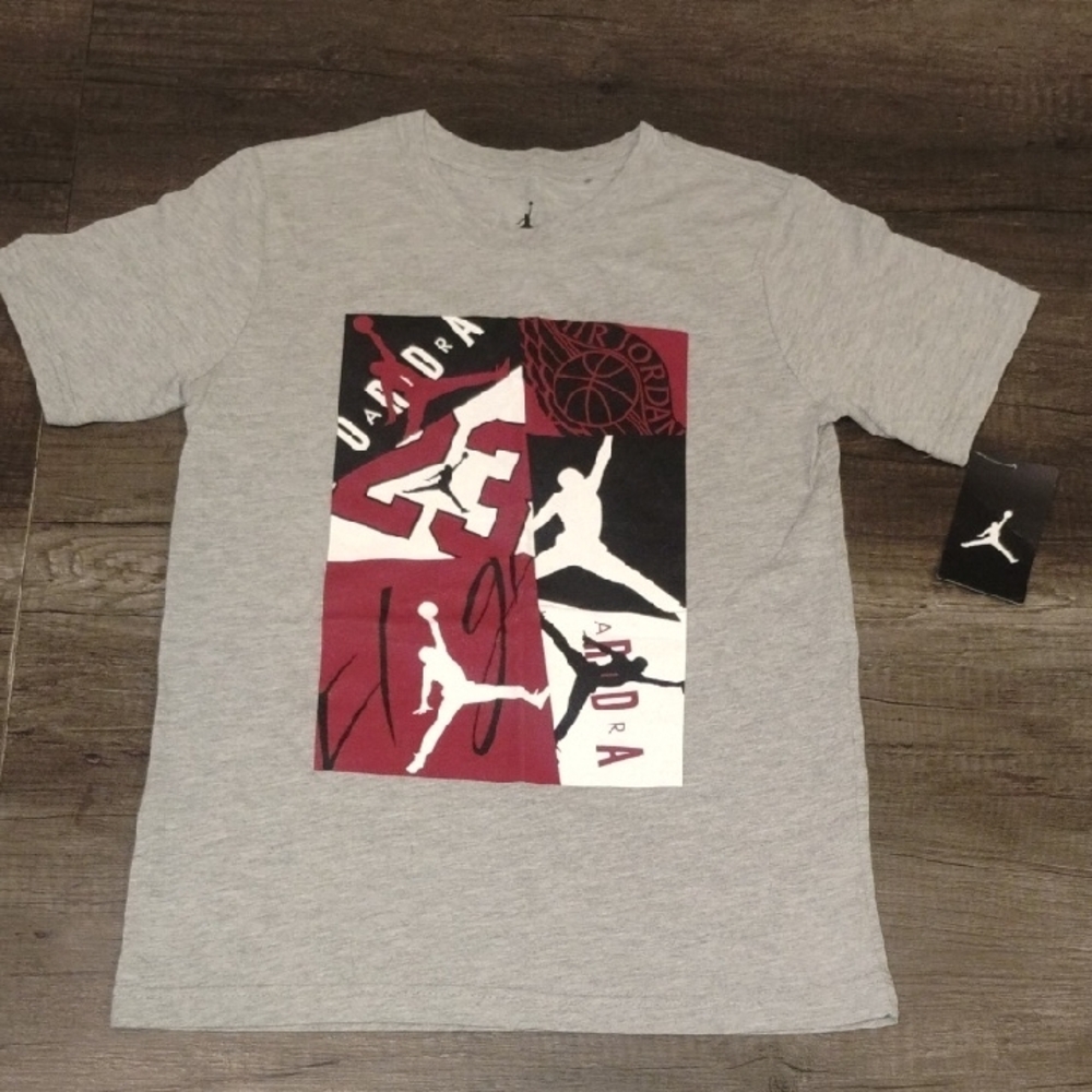 Jordan Gray and Maroon Graphic Tee Kids Size M 10-12 Yrs